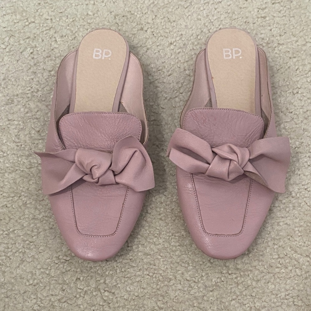 bp Dusty Pink Bow Leather Slide Mules